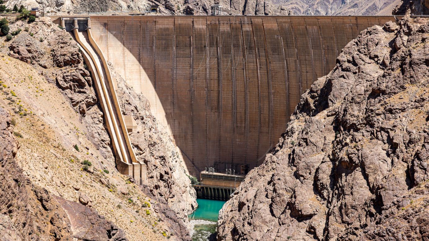 The Amir Kabir dam in Iran's northern Alborz mountain range on June 1, 2025. Many of the country's dams are at alarmingly low levels.
