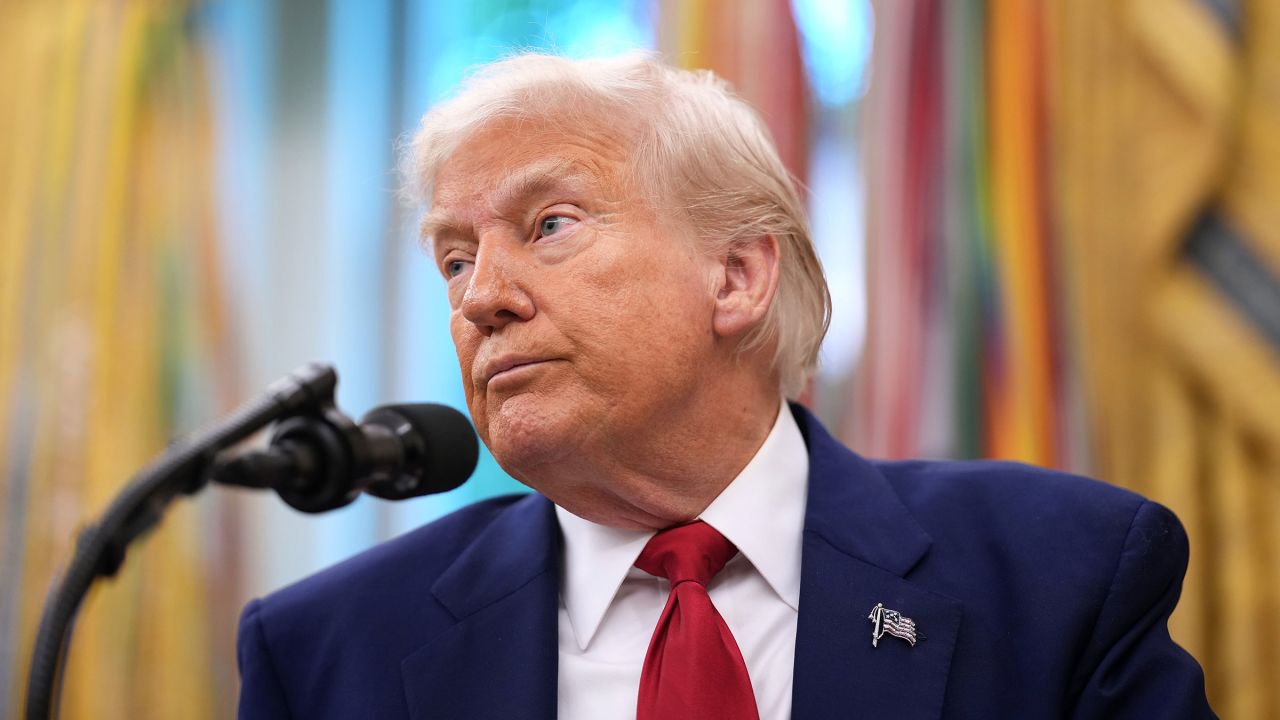 President Donald Trump speaks during a swearing in ceremony for interim U.S. Attorney for Washington, D.C. Jeanine Pirro in the Oval Office of the White House on May 28, 2025.
