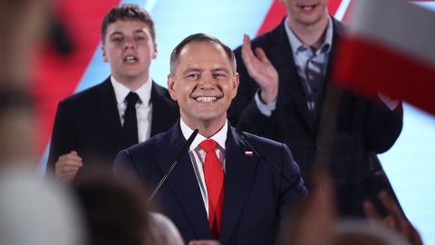 Supported by Law and Justice party candidate for the President of Poland Karol Nawrocki during the election evening of the second round of the Presidential election in Warsaw, Poland on June 1, 2025.
