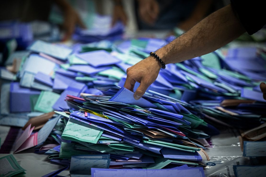 A member of the National Electoral Institute arranges votes after polling stations closed in Mexico City on Sunday.