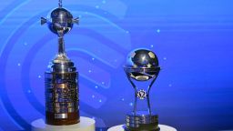 The Copa Libertadores (L) and Copa Sudamericana trophies are displayed before the draw for the round of 16 at the Conmebol headquarters in Luque, Paraguay, on June 2, 2025. (Photo by DANIEL DUARTE / AFP) (Photo by DANIEL DUARTE/AFP via Getty Images)          