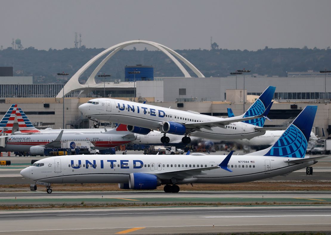A United Airlines plane takes off from Los Angeles International Airport in California on May 29, 2025.