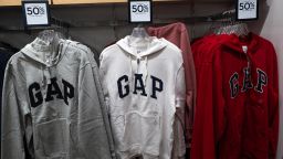 CHICAGO, ILLINOIS - MAY 29: Merchandise is offered for sale at a GAP Outlet store on May 29, 2025 in Chicago, Illinois. Despite beating expectations during its first-quarter results released today, Gap shares fell after the company said recently imposed tariffs could impact their bottom line by hundreds of millions of dollars.   (Photo by Scott Olson/Getty Images)