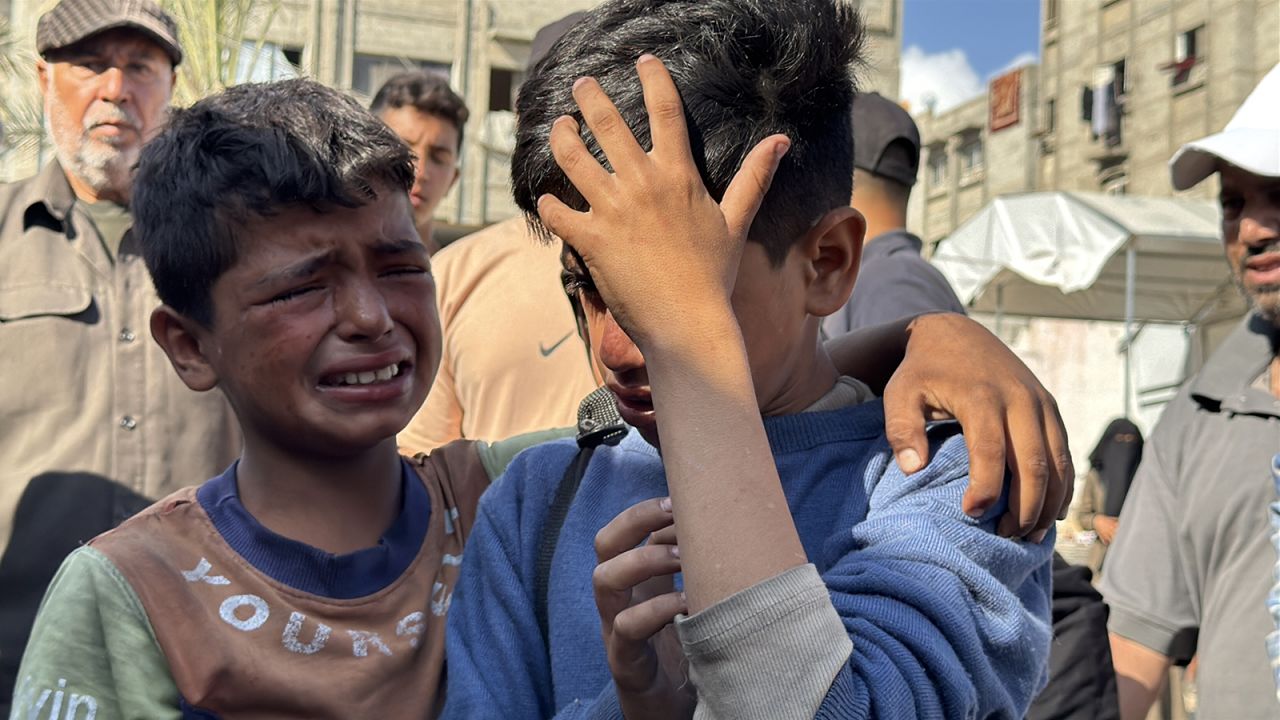 Relatives and loved ones of Palestinians, who lost their lives after Israeli forces opened fire on a crowd gathered at an aid distribution point in the Al-Alam area of Rafah, mourn for their deceased ones at Nasser Medical Complex during their funeral procedures in Khan Yunis, Gaza on June 3, 2025.