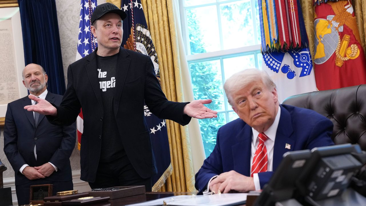 WASHINGTON, DC - MAY 30: Tesla CEO Elon Musk speaks alongside U.S. President Donald Trump to reporters in the Oval Office of the White House on May 30, 2025 in Washington, DC. Musk, who served as an adviser to Trump and led the Department of Government Efficiency, announced he would leave his role in the Trump administration to refocus on his businesses.  (Photo by Kevin Dietsch/Getty Images)
