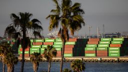 A yard of shipping containers at the Port of Los Angeles in San Pedro, Calif., on May 15, 2025.