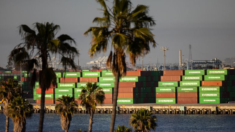 A yard of shipping containers at the Port of Los Angeles in San Pedro, Calif., on May 15, 2025.