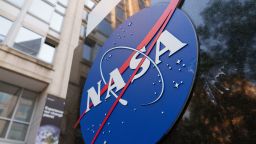 WASHINGTON, DC - JUNE 2: A NASA logo is displayed at the entrance to the Mary W. Jackson NASA Headquarters building on June 2, 2025 in Washington, DC. (Photo by Kevin Carter/Getty Images)