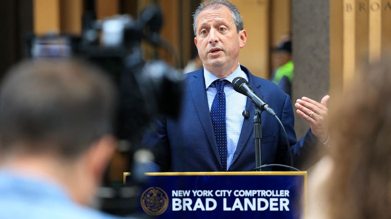 New York City Comptroller and Democratic mayoral candidate Brad Lander speaks during a news conference outside of federal immigration court at the Ted Weiss Federal Building in the Manhattan borough of New York on June 5, 2025. (Photo by CHARLY TRIBALLEAU / AFP) (Photo by CHARLY TRIBALLEAU/AFP via Getty Images)          