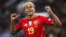 STUTTGART, GERMANY - JUNE 5: Lamine Yamal of Spain celebrates his goal during the UEFA Nations League 2025 semifinal match between Spain and France at Stuttgart Arena on June 5, 2025 in Stuttgart, Germany. (Photo by Maciej Rogowski/Eurasia Sport Images/Getty Images)
