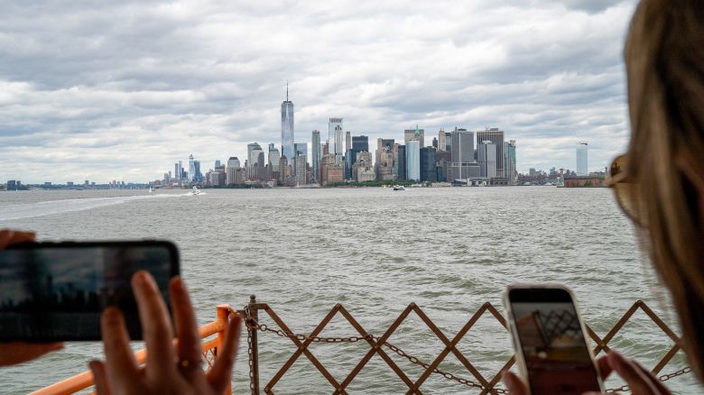 NEW YORK, NY - JUNE 01: A view of the southern tip of Manhattan from the bow of the Staten Island Ferry on June 1, 2025 in New York City.  (Photo by Robert Nickelsberg/Getty Images)