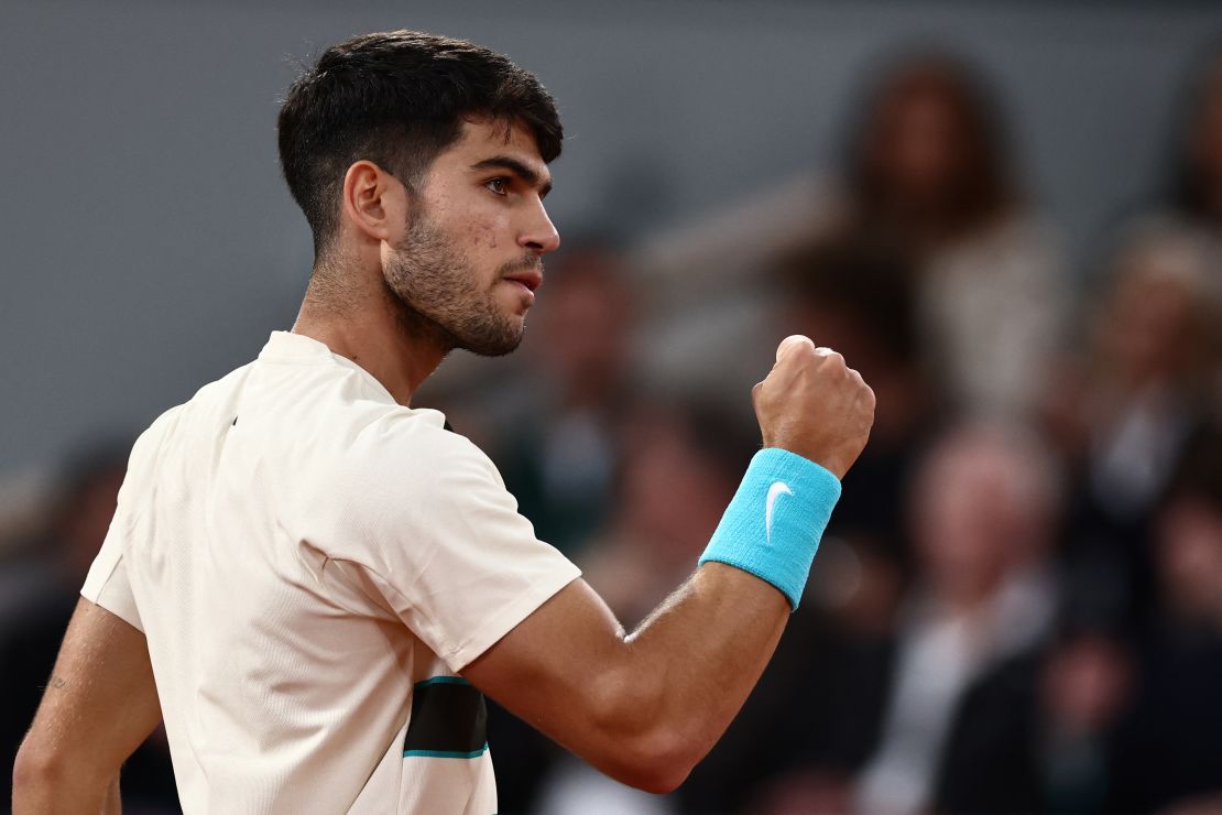 Carlos Alcaraz will compete on Sunday for a second French title.
