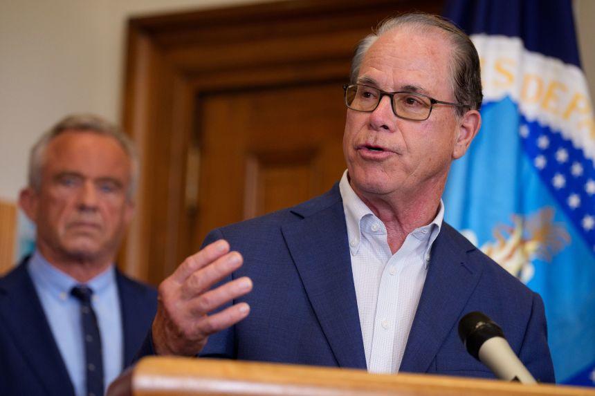Indiana Gov. Mike Braun speaks during an event with Health and Human Services Secretary Robert F. Kennedy Jr. on June 10.