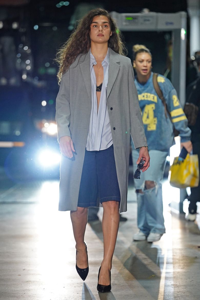 Maddy Westbeld of the Chicago Sky arrives at the arena before a game against the New York Liberty, wearing what she told CNN was 