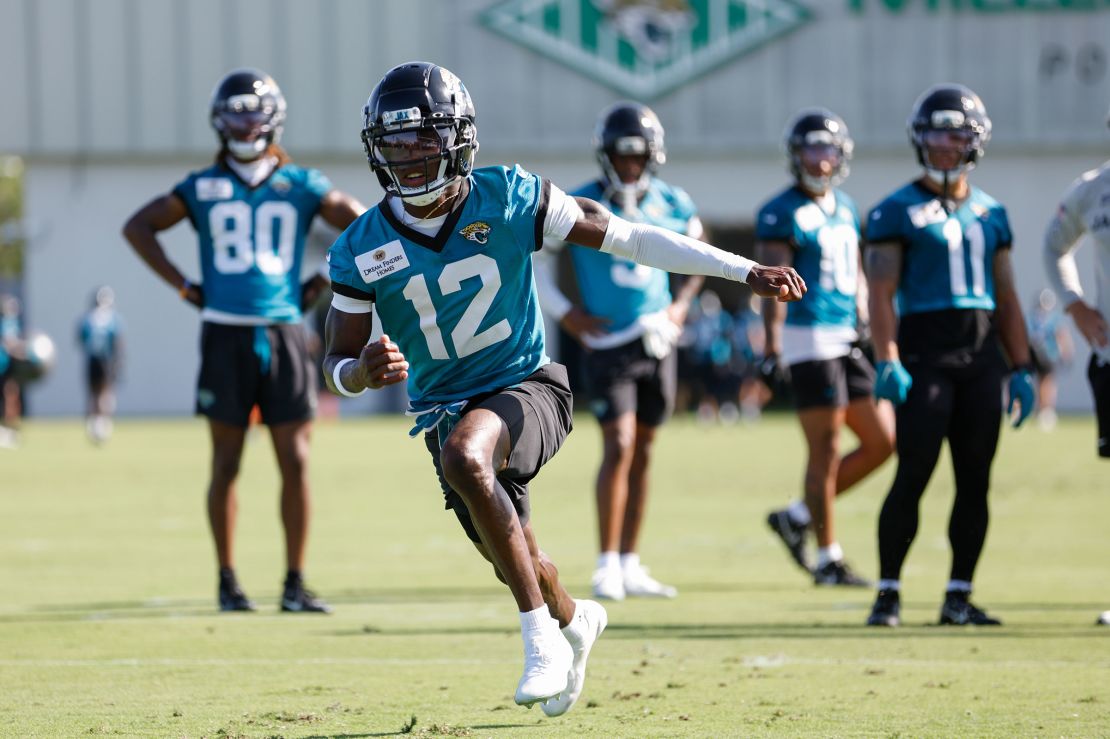 Hunter (No. 12) has been practicing on both offense and defense for the Jaguars.