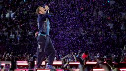 Chris Martin of Coldplay performs on a stop of the band's Music of the Spheres world tour at Allegiant Stadium on June 6 in Las Vegas, Nevada.
