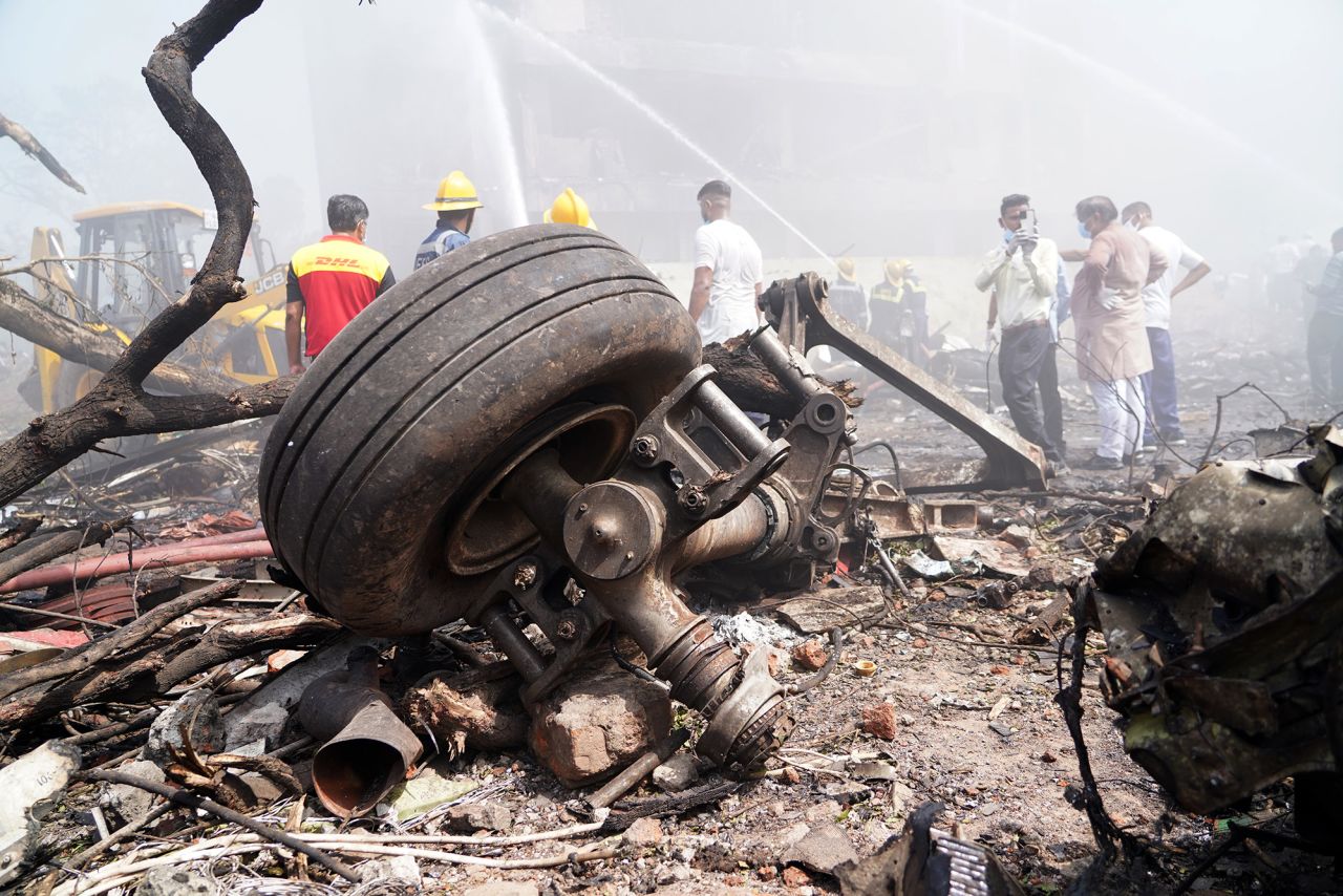 Aircraft landing gear at the crash site of Air India flight AI171 in Ahmedabad, on Thursday.