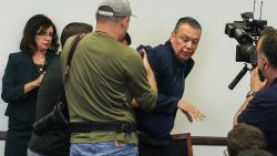 TOPSHOT - US Senator Alex Padilla, Democrat from California, is removed from the room after interrupting a news conference with Department of Homeland Security Secretary Kristi Noem at the Wilshire Federal Building in Los Angeles on June 12, 2025. US President Donald Trump said Thursday that Los Angeles was "safe and sound" for the past two nights, crediting his deployment of thousands of troops to quell anti-deportation protests, as California prepared for a legal showdown over his unprecedented move. With protests spreading across the United States, a night-time curfew has been in place in its second-largest city with authorities tackling vandalism and looting that scarred a few city blocks. (Photo by Patrick T. Fallon / AFP) / ALTERNATE CROP (Photo by PATRICK T. FALLON/AFP via Getty Images)