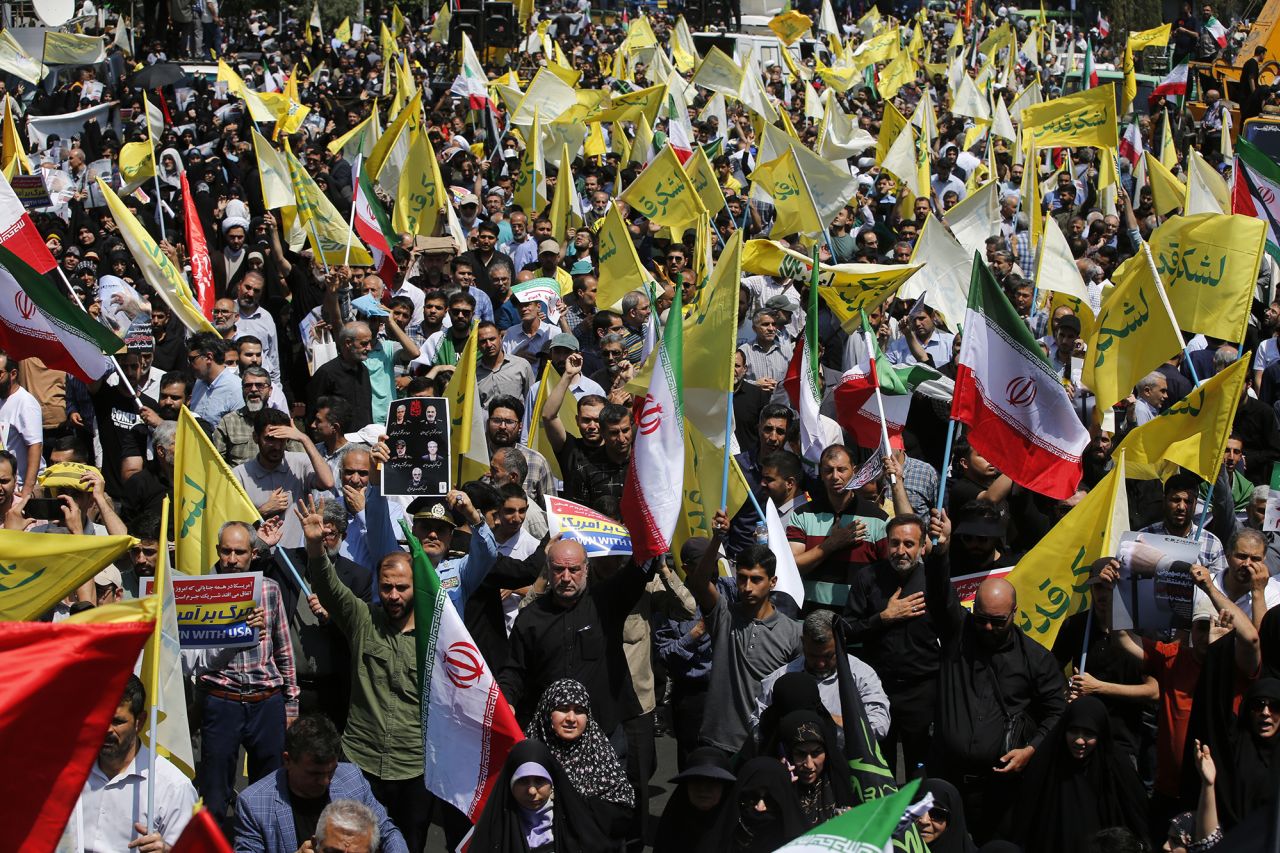 Thousands gather in Tehran to protest against Israel's attack on Iran on Friday.