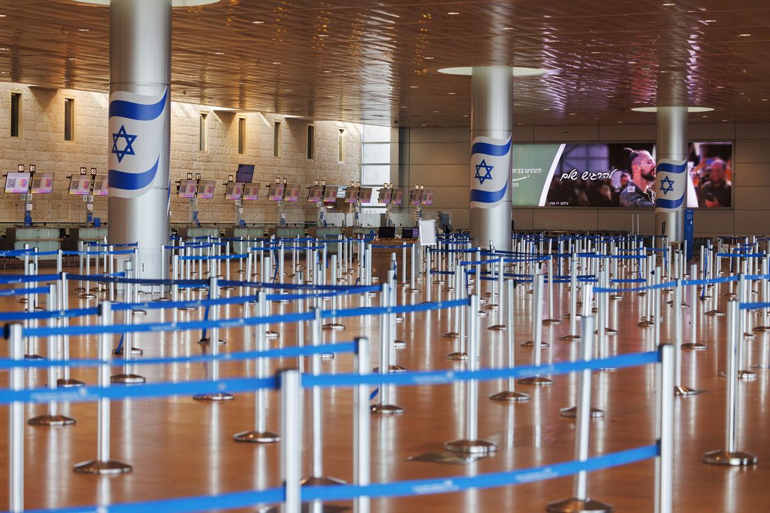 An empty passenger hall at Tel Aviv's Ben Gurion International Airport after flights were canceled following Israeli strikes on Iranian cities on June 13, 2025.