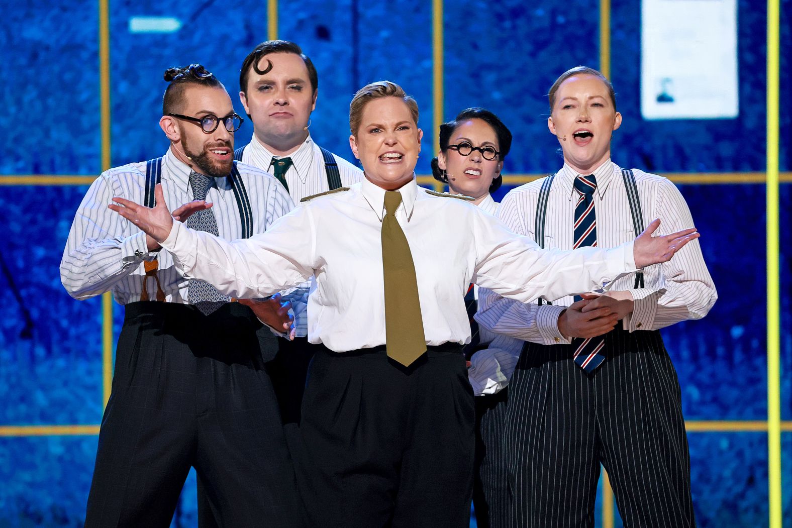 The cast of "Operation Mincemeat" performs.