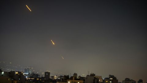Iranian missiles face off Israeli interceptive missiles over Beirut, Lebanon, on June 13, 2025. (Photo by Nael Chahine / Middle East Images via AFP) (Photo by NAEL CHAHINE/Middle East Images/AFP via Getty Images)          