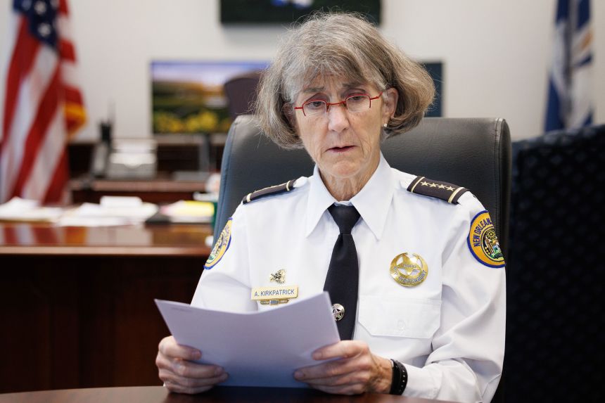New Orleans Police Superintendent Anne Kirkpatrick pauses during an interview in May.