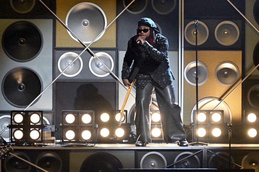 Leon Thomas performs at the 2025 BET Awards on June 9, in Los Angeles.