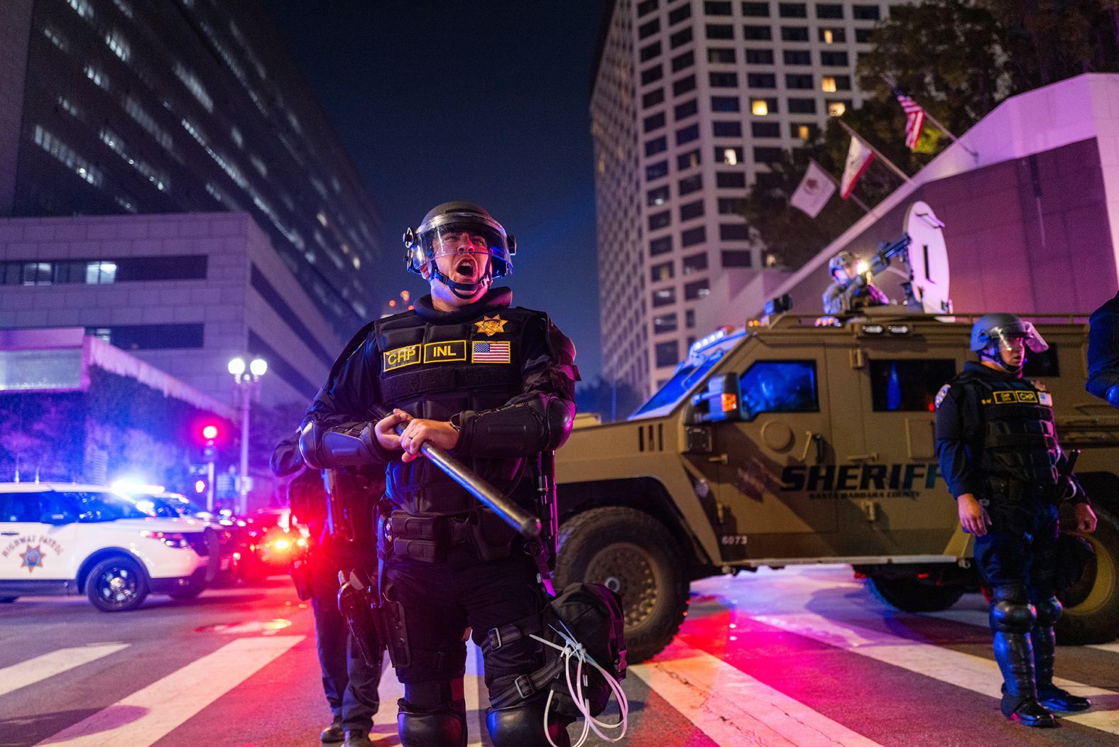 Police engage with protesters on Monday, June 9.
