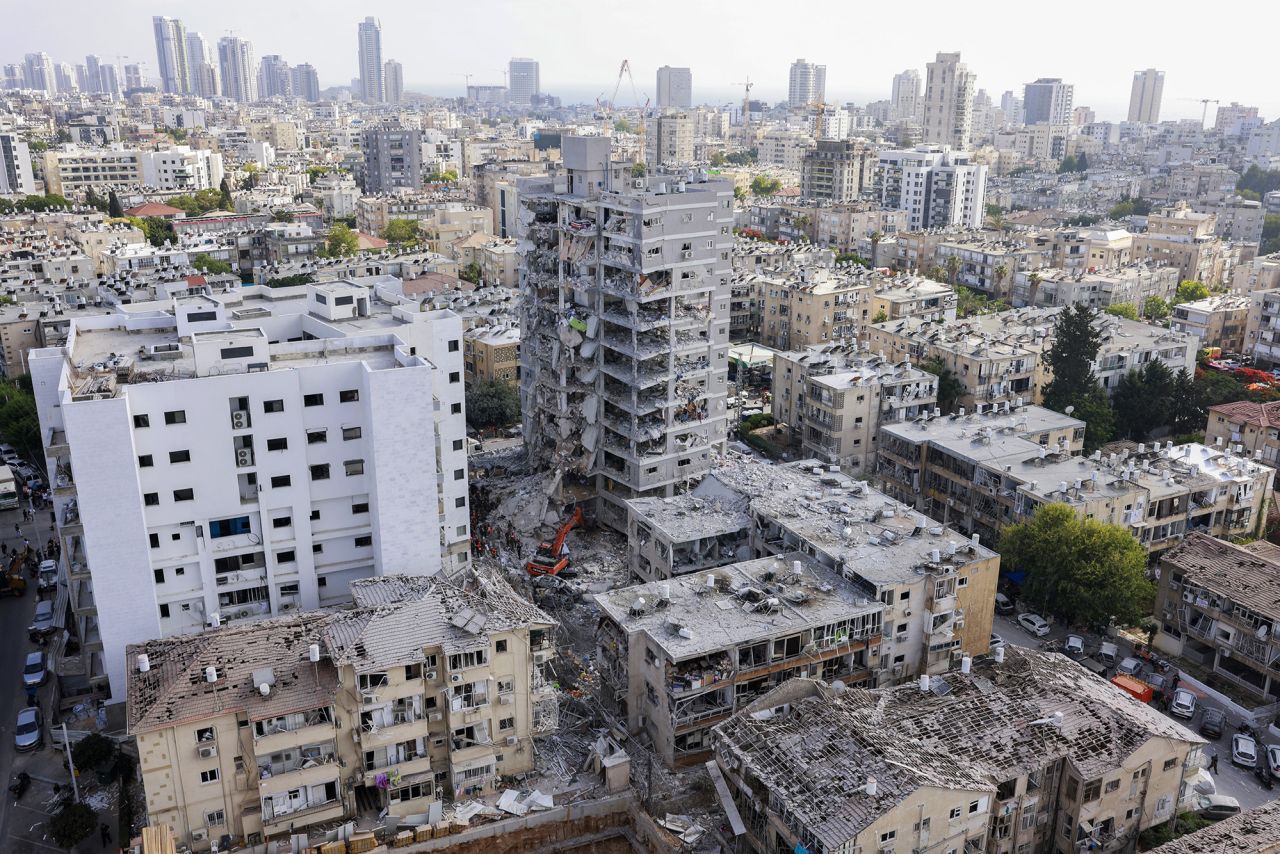 The destruction at the site of an overnight Iranian missile strike in Bat Yam, Israel, on Sunday.