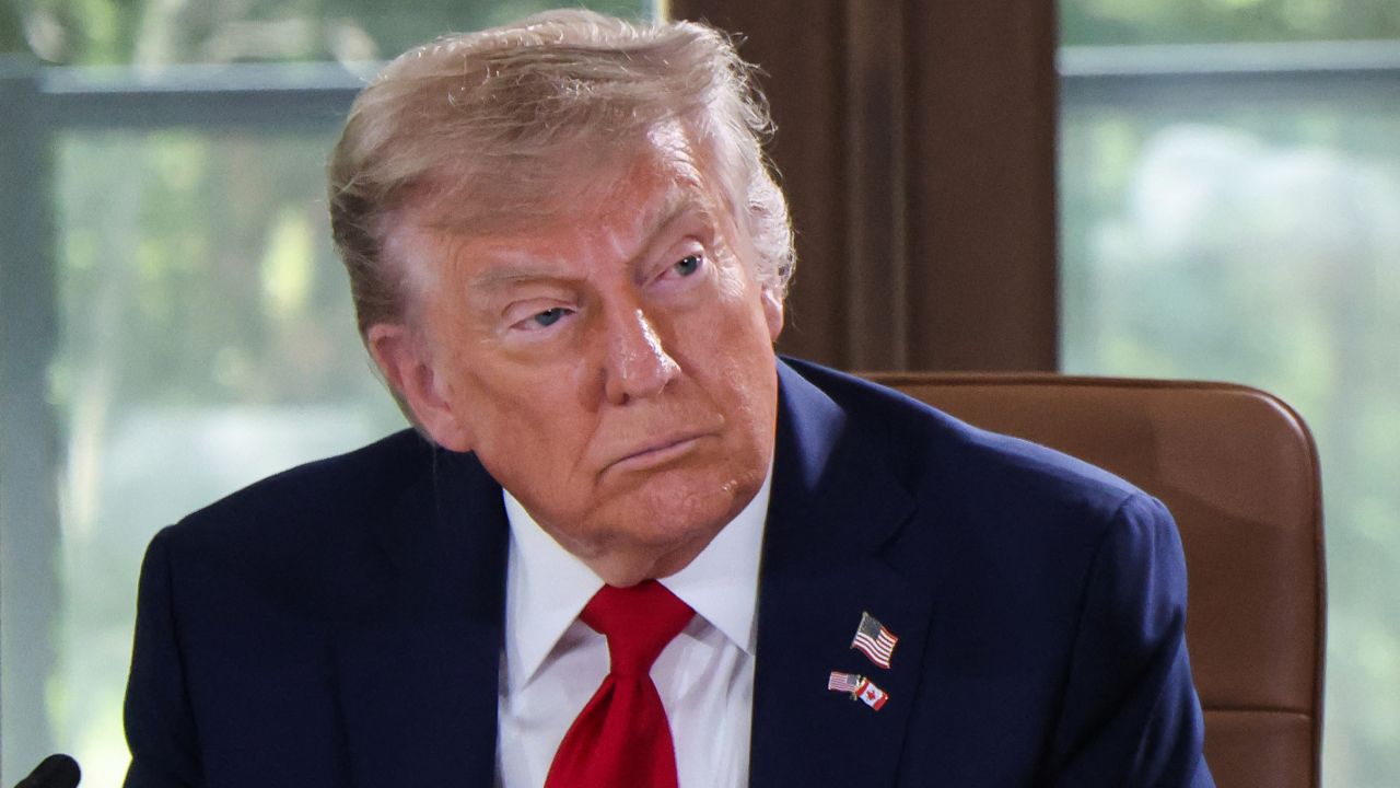 US President Donald Trump attends a working session during the Group of Seven (G7) Summit at the Pomeroy Kananaskis Mountain Lodge in Kananaskis, Alberta, Canada on June 16, 2025. (Photo by Ludovic MARIN / POOL / AFP) (Photo by LUDOVIC MARIN/POOL/AFP via Getty Images)          