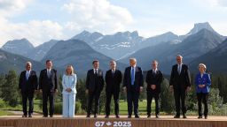 G7 leaders pose for a group photo on Monday in Kananaskis, Alberta, in Canada.