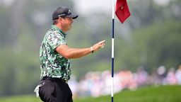 Patrick Reed of the United States reacts after making albatross on the fourth green during the first round of the 125th U.S. OPEN at Oakmont Country Club on June 12, 2025 in Oakmont, Pennsylvania.