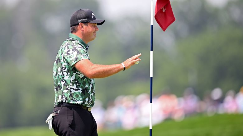 Patrick Reed of the United States reacts after making albatross on the fourth green during the first round of the 125th U.S. OPEN at Oakmont Country Club on June 12, 2025 in Oakmont, Pennsylvania.