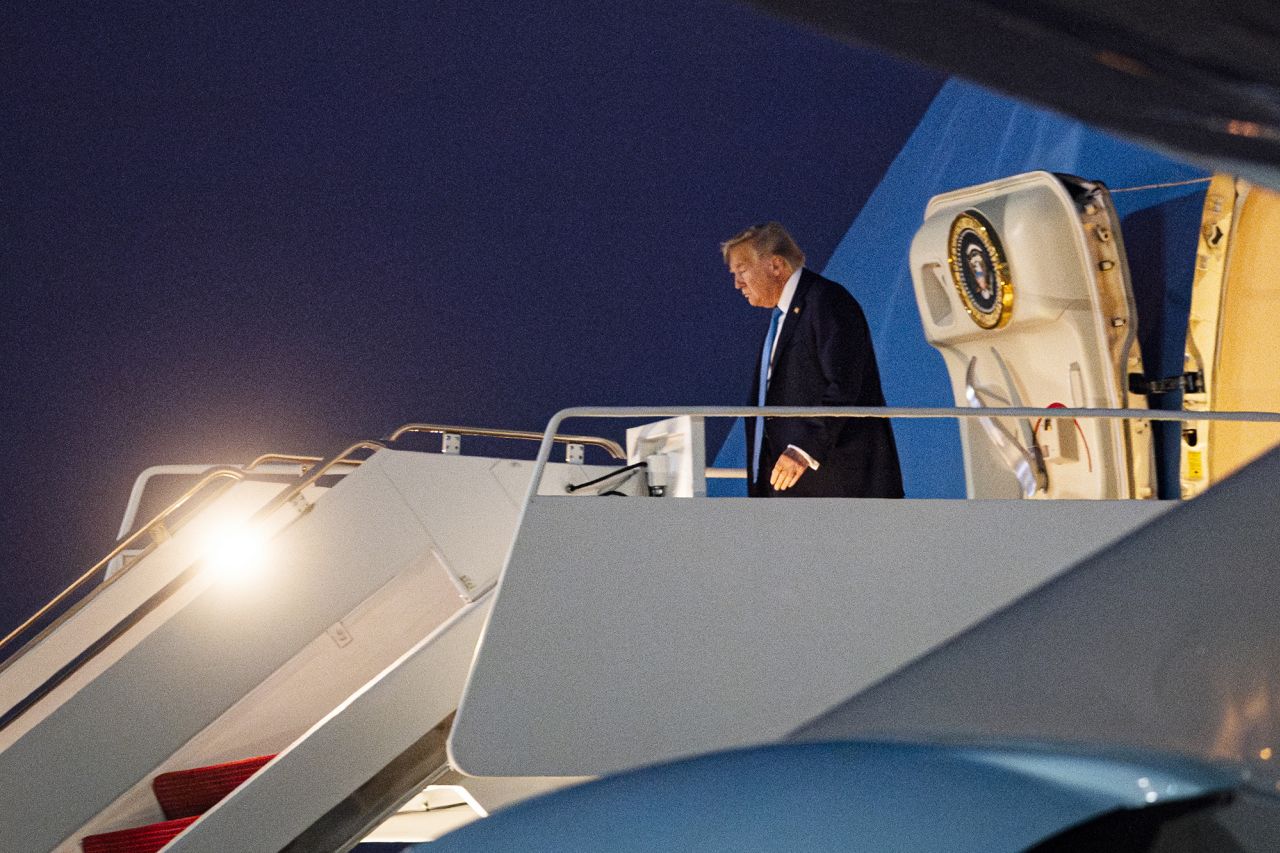 U.S. President Donald Trump alights from Air Force One after arriving at Joint Base Andrews on June 17, 2025 at Joint Base Andrews, Maryland.