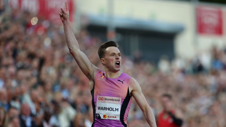 Karsten Warholm wins the 300m Hurdles Men race in a New World Record time of 32:67 during the Bislett Games, part of the 2025 Diamond League in Oslo, Norway, on June 12, 2025.