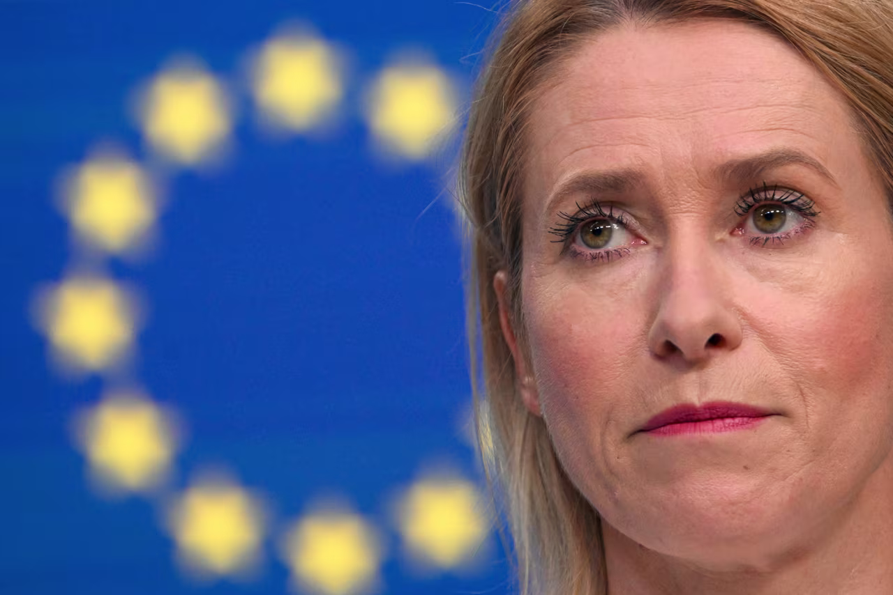 European Union High Representative for Foreign Affairs and Security Policy Kaja Kallas speaks to the press following an informal video conference of EU foreign ministers on the situation in the Middle East, in Brussels on June 17, 2025.