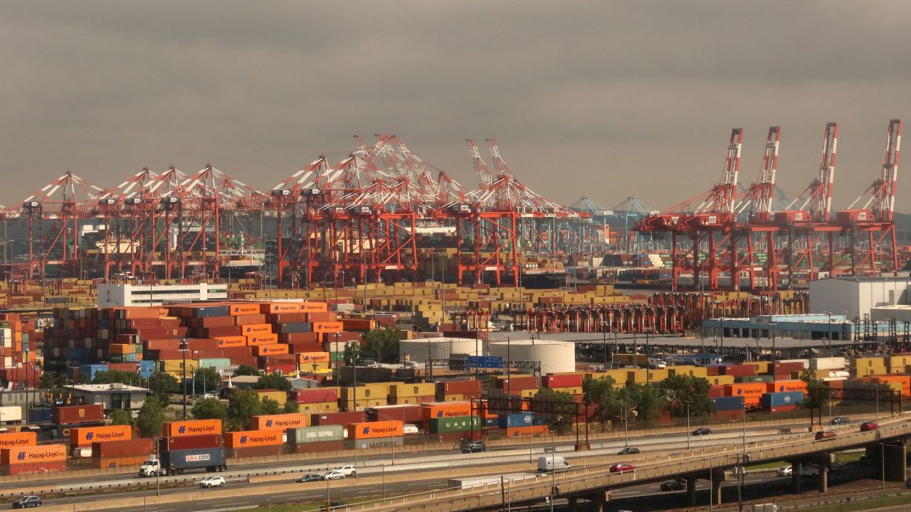 NEWARK, NJ - JUNE 10: Containers sit on the dock at the Port Newark Container Terminal on June 10, 2025, in Newark, New Jersey. (Photo by Gary Hershorn/Getty Images)