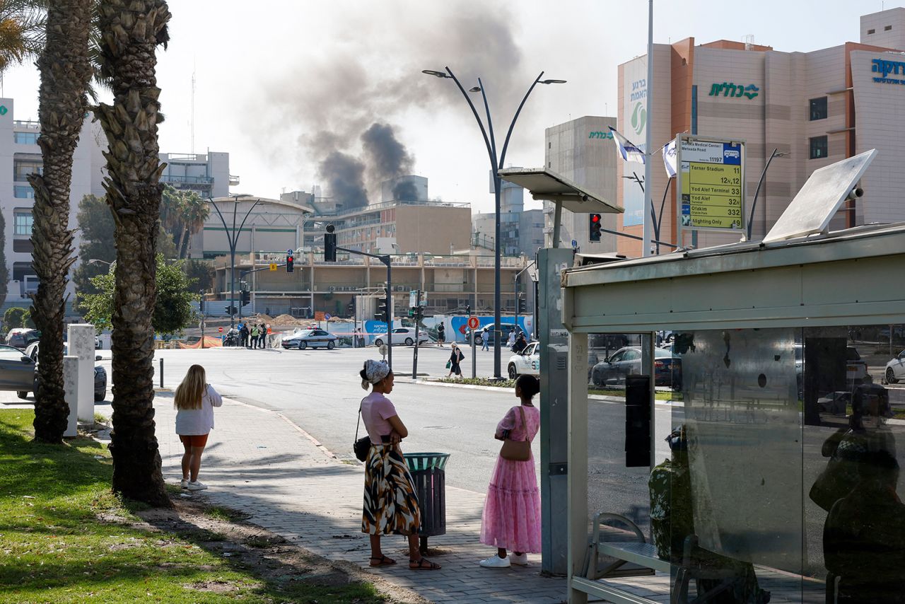 Smoke billows from Soroka Hospital in Beersheba following an Iranian missile attack on Israel, on Thursday.