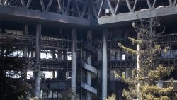 TEHRAN, IRAN - JUNE 19: The burnt-out remains of a building used by the Iranian Broadcasting Organisation, hit by Israeli missiles days earlier on June 16, is seen on a press tour on June 19, 2025 in Tehran, Iran. Over recent days, Iran has been hit by a series of Israeli airstrikes targeting military and nuclear sites, as well as top military officials, prompting Iran to launch a counterattack. (Photo by Majid Saeedi/Getty Images)