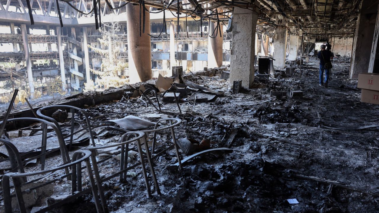 TOPSHOT - This picture shows the heavily damaged building of the Islamic Republic of Iran Broadcasting (IRIB) after it was hit a few days earlier in an Israeli strike, in Tehran, on June 19, 2025. Iran's deputy foreign minister warned the United States on June 19 against intervening in the war to back up its ally Israel, adding that his country was ready to defend itself in case of escalation. (Photo by AFP) (Photo by -/AFP via Getty Images)          