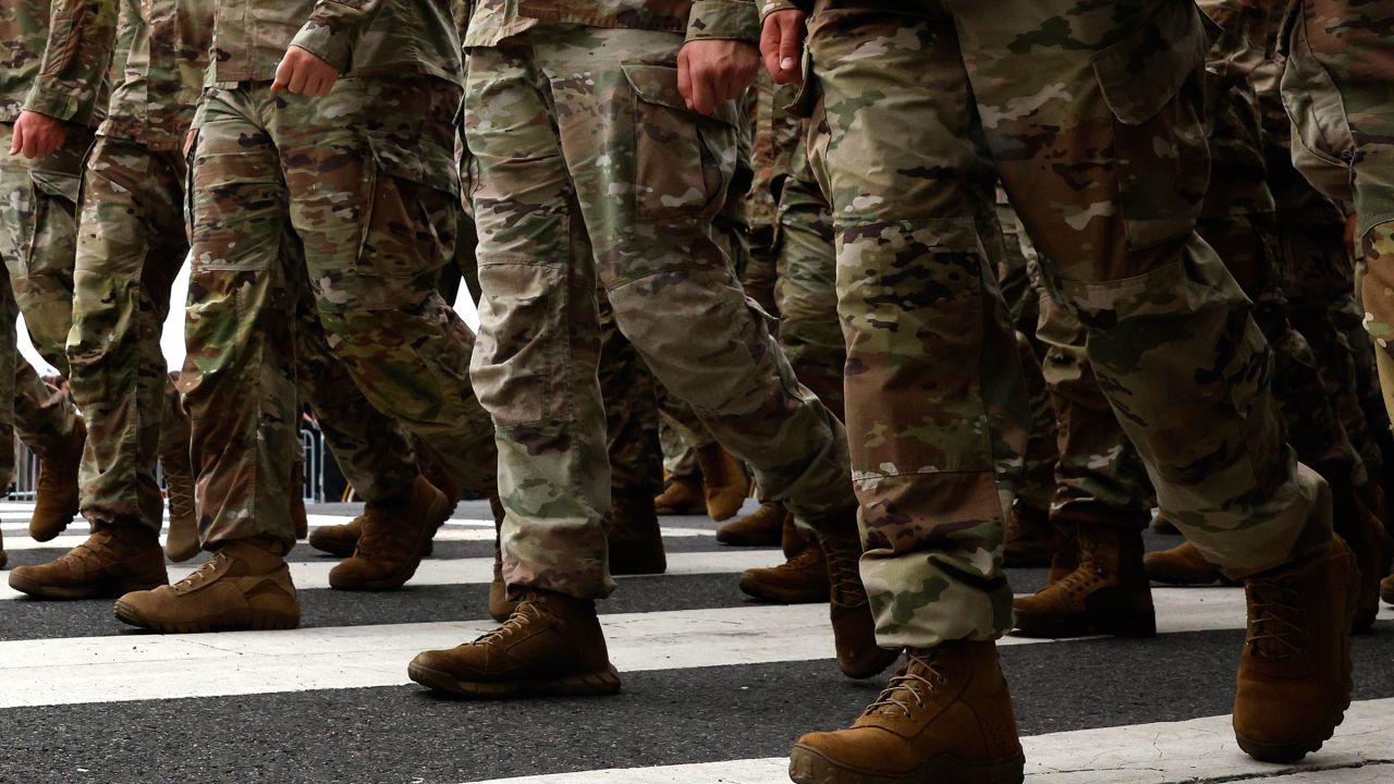 Members of the US Army participate in the 250th birthday parade on June 14, 2025 in Washington, DC. The U.S. Army is marking its 250th birthday with a military parade including roughly 6,600 troops, 150 vehicles, and over 50 aircraft. The parade, which coincides with President Donald Trump's 79th birthday, is designed to tell the history of the Army.
