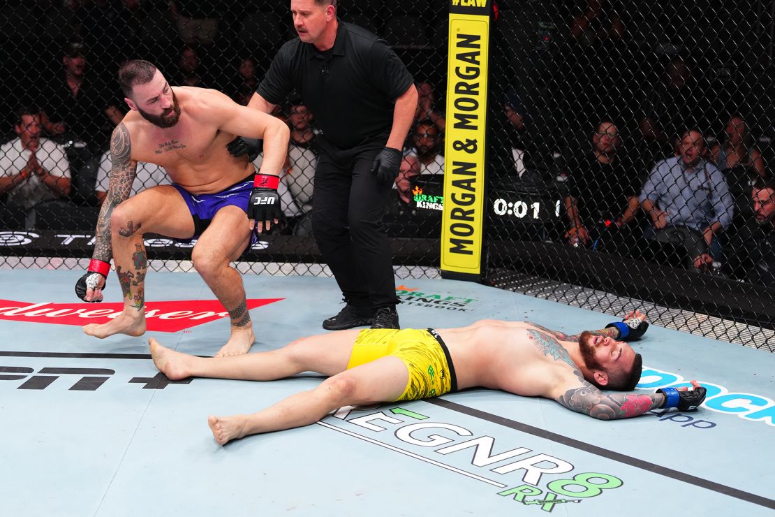 Craig's (left) upkick ended with Bellato (right) prone on the mat.