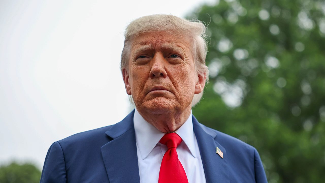 U.S. President Donald Trump stops and talks to the media before he boards Marine One on the South Lawn at the White House on June 15, 2025 in Washington, DC.