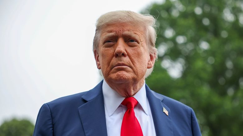 U.S. President Donald Trump stops and talks to the media before he boards Marine One on the South Lawn at the White House on June 15, 2025 in Washington, DC.