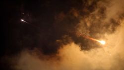 Rocket trails are seen in the sky above the Israeli coastal city of Netanya amid a fresh barrage of Iranian missile attacks on June 21, 2025. Israel's war with Iran entered its second week with the Israeli military chief warning of a "prolonged campaign" and Tehran ruling out further nuclear talks with the United States until Israel halts its attacks. (Photo by JACK GUEZ / AFP) (Photo by JACK GUEZ/AFP via Getty Images)          