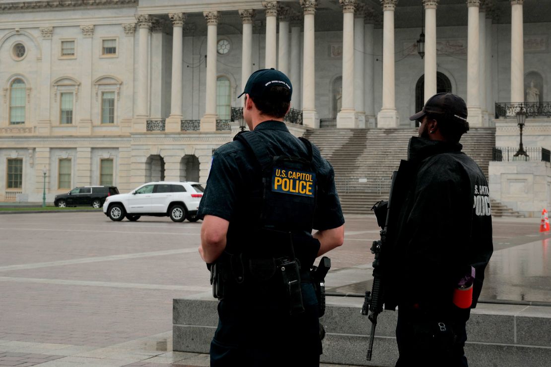 US Capitol Police Officers stand guard outside of the Capitol Building on June 16, 2025, in Washington.