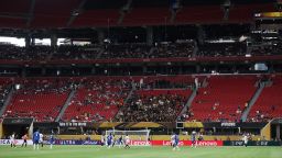 ATLANTA, GEORGIA - JUNE 16: General view inside the stadium with empty seats in the stands during the FIFA Club World Cup 2025 group D match between Chelsea FC and Los Angeles Football Club at Mercedes-Benz Stadium on June 16, 2025 in Atlanta, Georgia. (Photo by Alex Grimm/Getty Images)