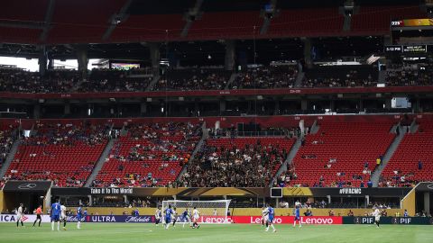 ATLANTA, GEORGIA - JUNE 16: General view inside the stadium with empty seats in the stands during the FIFA Club World Cup 2025 group D match between Chelsea FC and Los Angeles Football Club at Mercedes-Benz Stadium on June 16, 2025 in Atlanta, Georgia. (Photo by Alex Grimm/Getty Images)