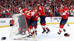 The Florida Panthers celebrate after defeating the Edmonton Oilers and winning the Stanley Cup in Game Six of the 2025 Stanley Cup Final at Amerant Bank Arena on June 17, 2025 in Sunrise, Florida.